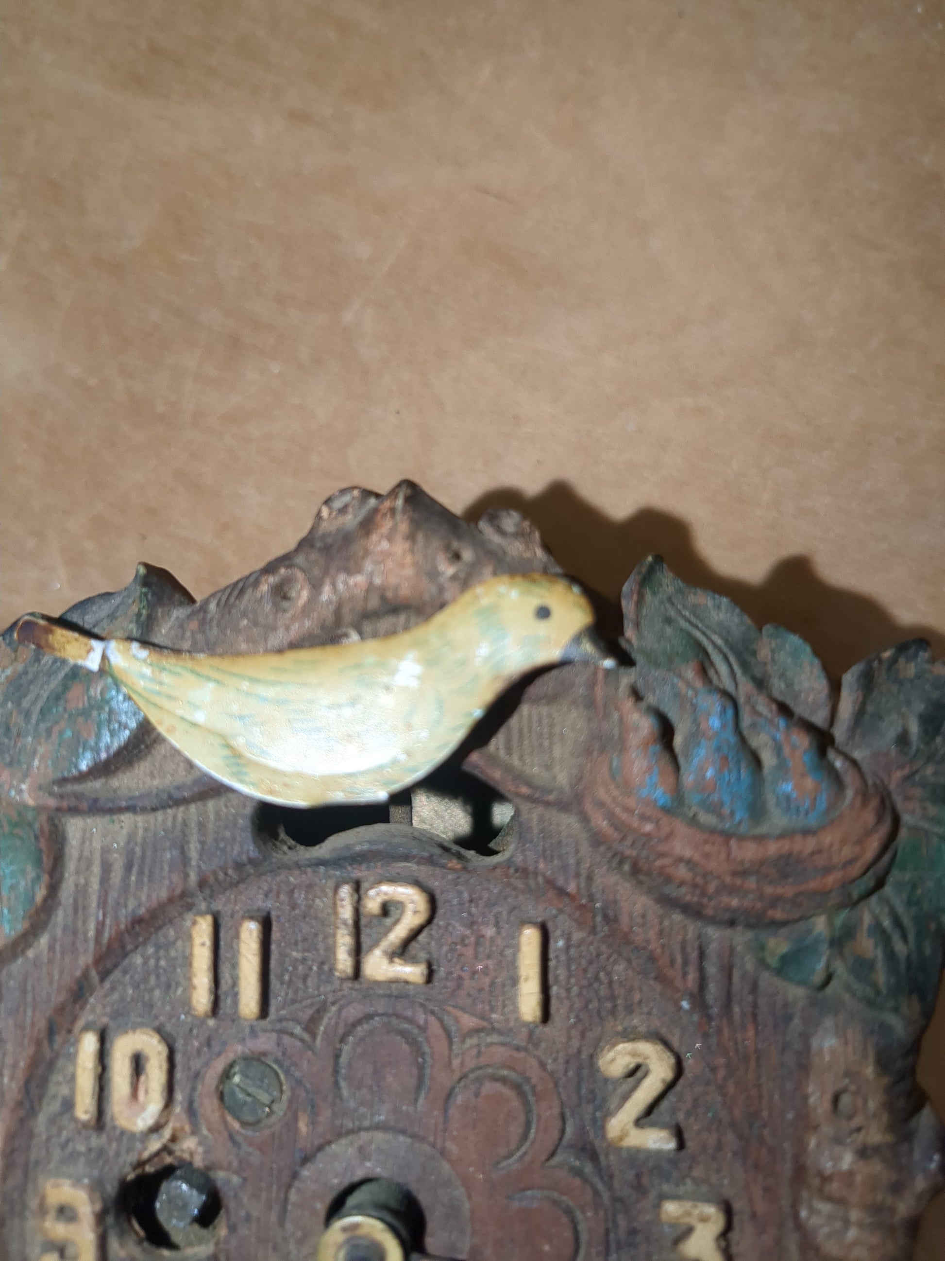 Vintage August C. Keebler Co. Pendulette Clock Red Flowers Blue Birds Nest Small AS IS Not Tested cl4