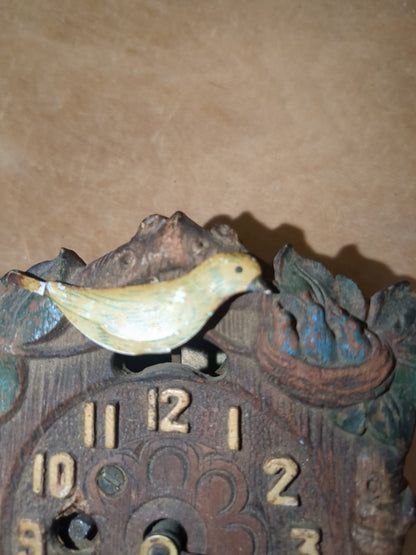 Vintage August C. Keebler Co. Pendulette Clock Red Flowers Blue Birds Nest Small AS IS Not Tested cl4