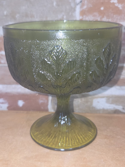 Vintage Vase FTD 1978 Green Glass Goblet Vase with Pedestal Floral Arranging Leaf Pattern Pl78