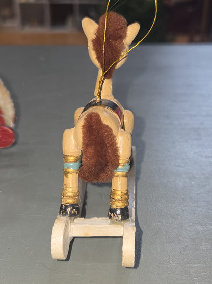 Vintage Wooden Ornaments Rocking Horses Set of 2 AS IS MCM Kitchy