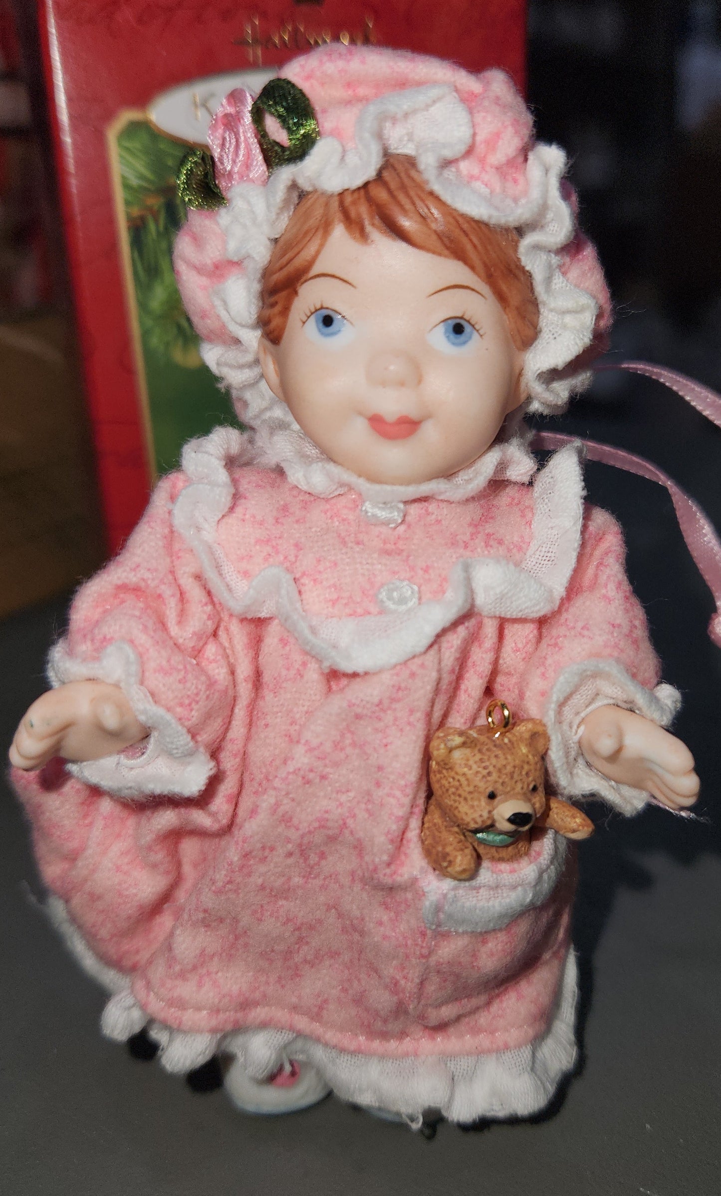 Vintage Hallmark Keepsake Ornament Mistletoe Miss First in Mistletoe Miss Series Set of 2 Doll & Teddy 2001