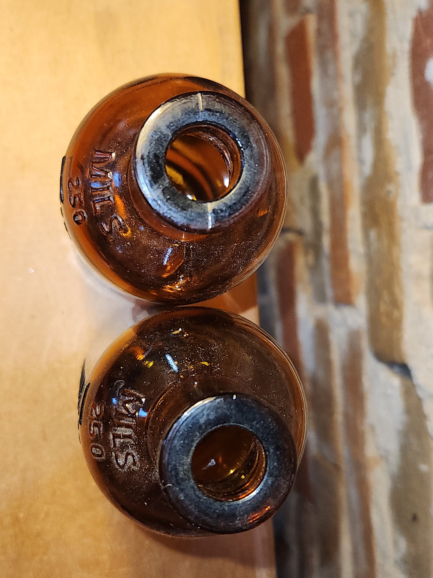 Vintage Medicine Bottles Amber Glass Set of 2 No lids vmb49