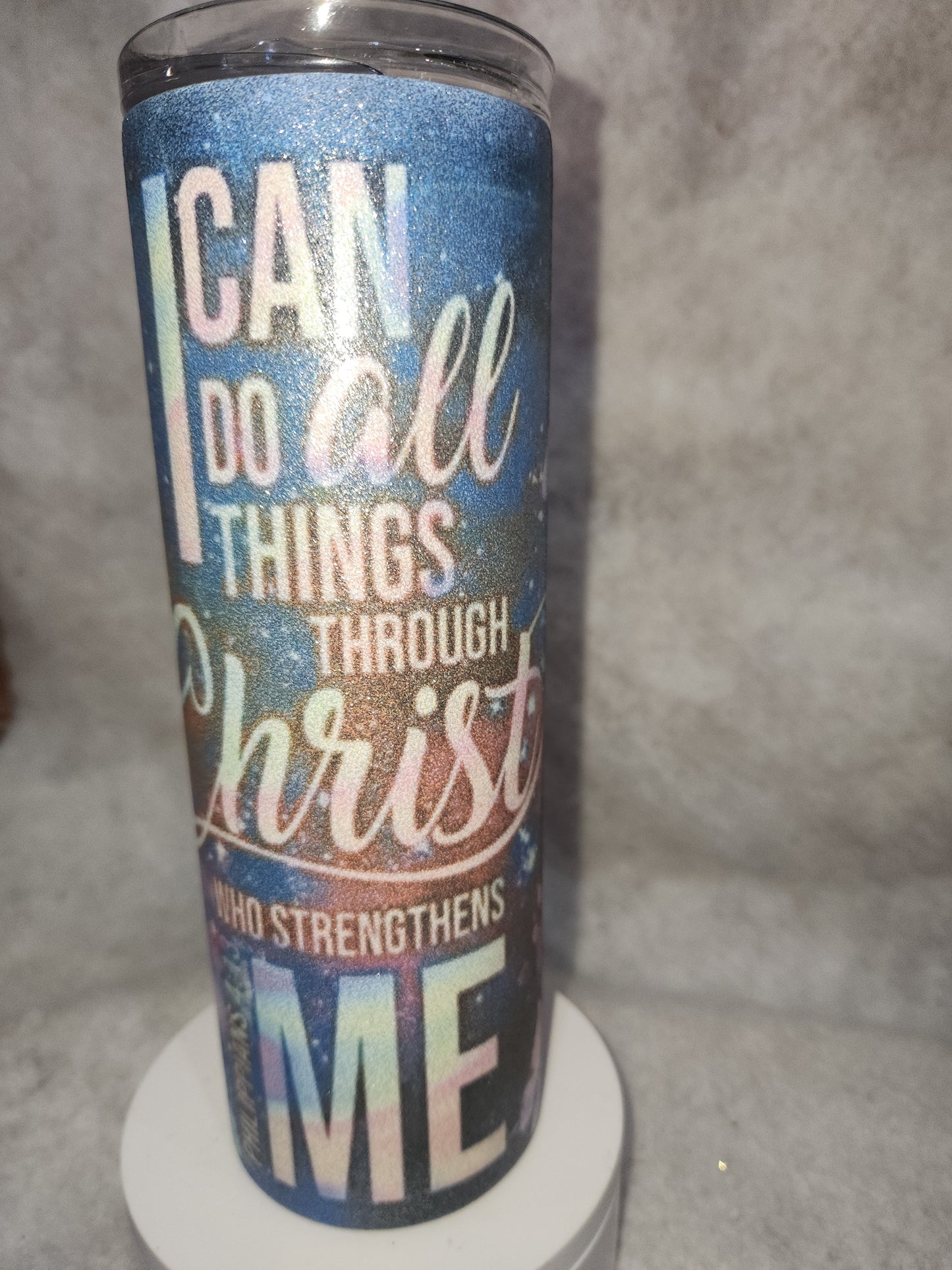 20 Oz Stainless Steel, Insulated, glitter Tumbler. I can do all things through him tg91