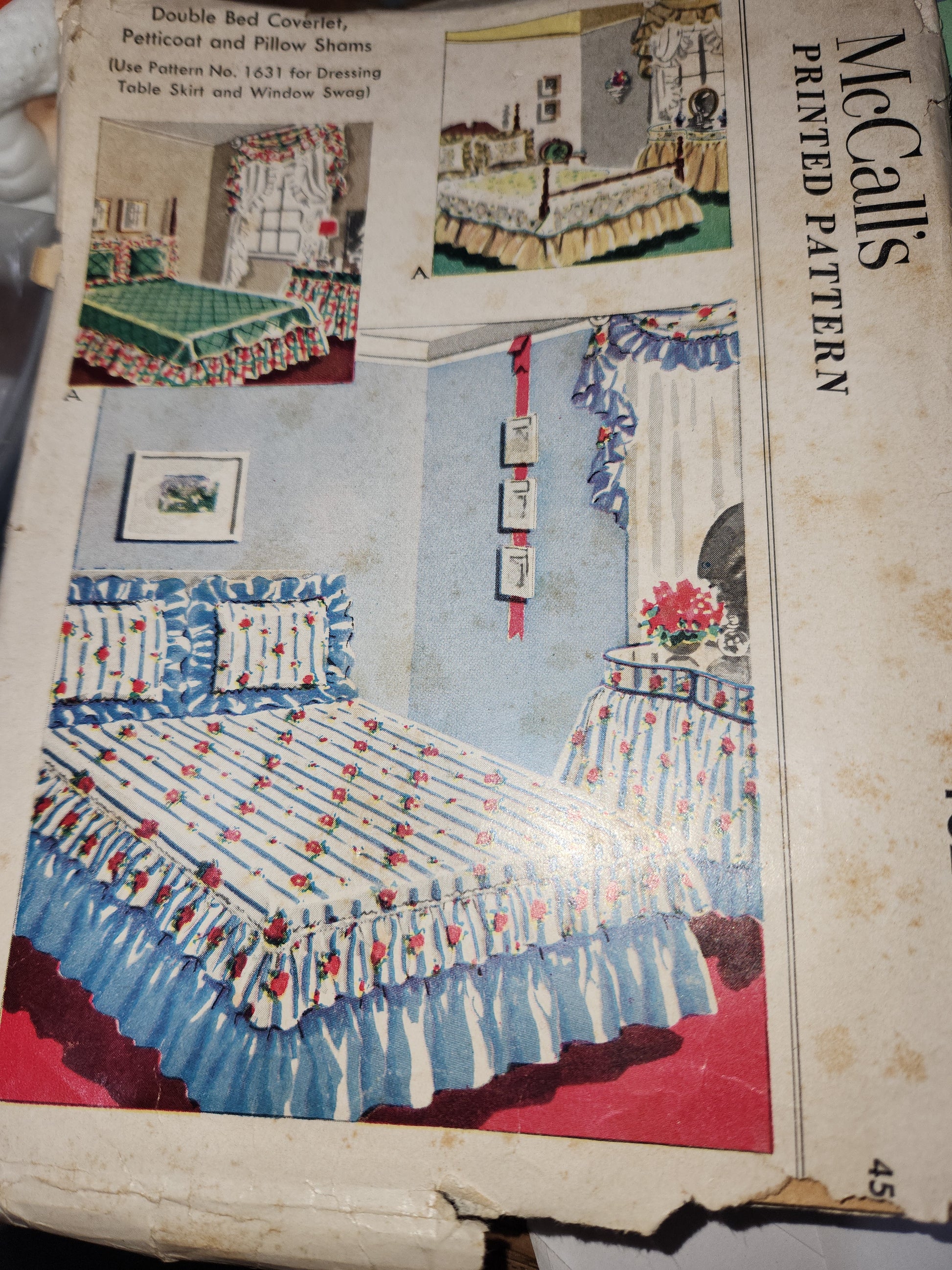 Vintage McCall's 1629 Double Bed Coverlet Petticoat Pillow Shams 1951 Sewing Pattern