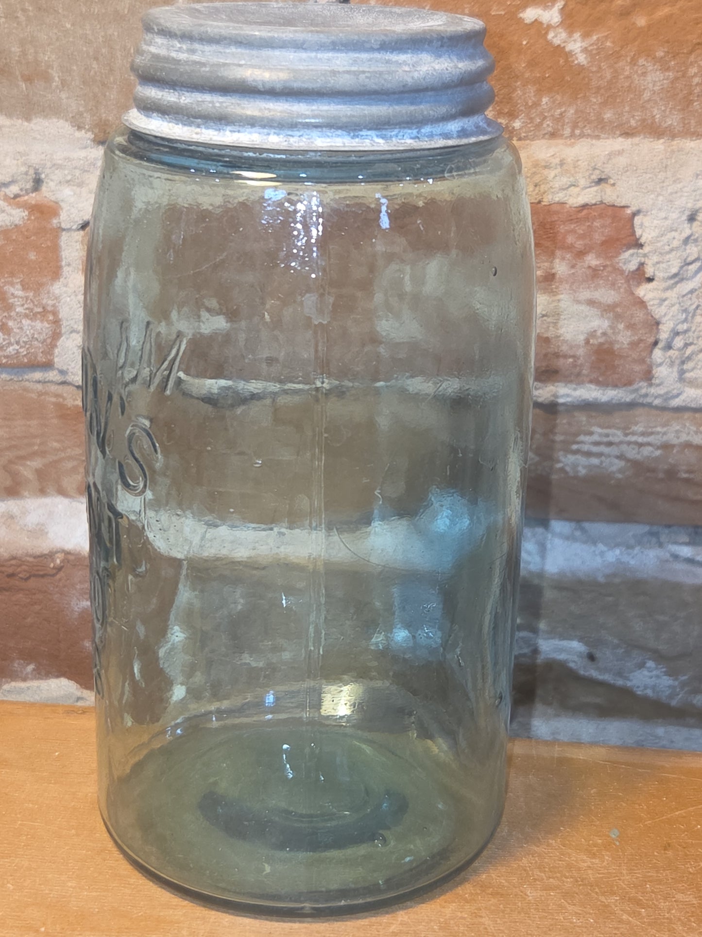Vintage Mason's Jar Patent Nov 30th 1858 Aqua Glass Zinc Lid jar99