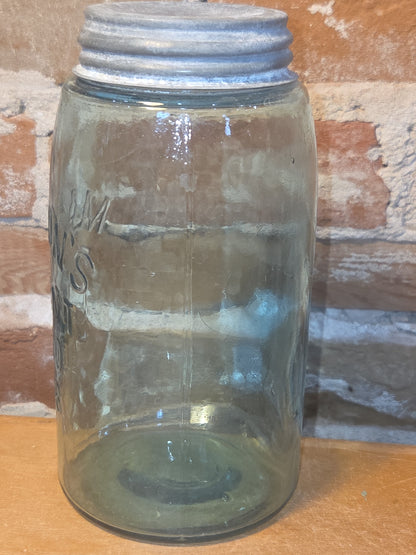 Vintage Mason's Jar Patent Nov 30th 1858 Aqua Glass Zinc Lid jar99