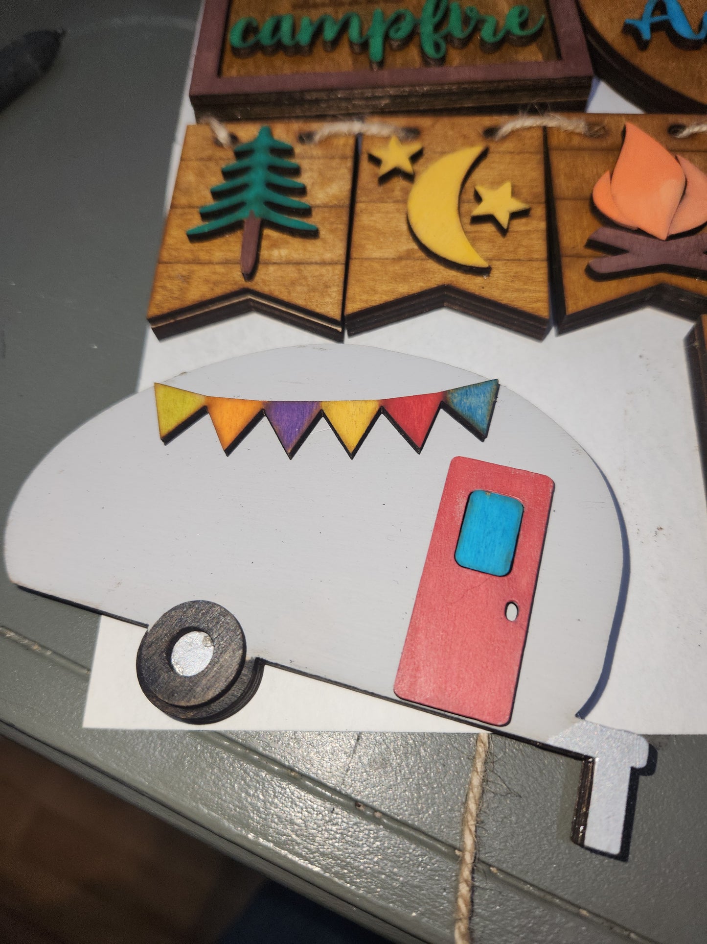 Tier Tray Decorations Handcrafted Camping Camper Adventure Campfire ttm1
