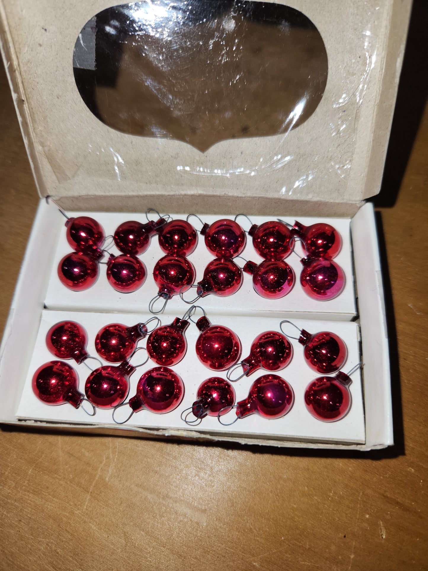 Vintage Shiny Brite 24 Red Mercury Glass Ball Feather Tree Ornaments 12mm Japan MCM  bo126
