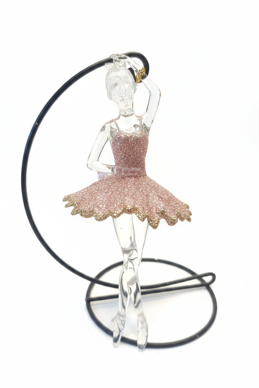 Ballerina Ornament Acrylic Pink and Gold Glitter Ballet o410