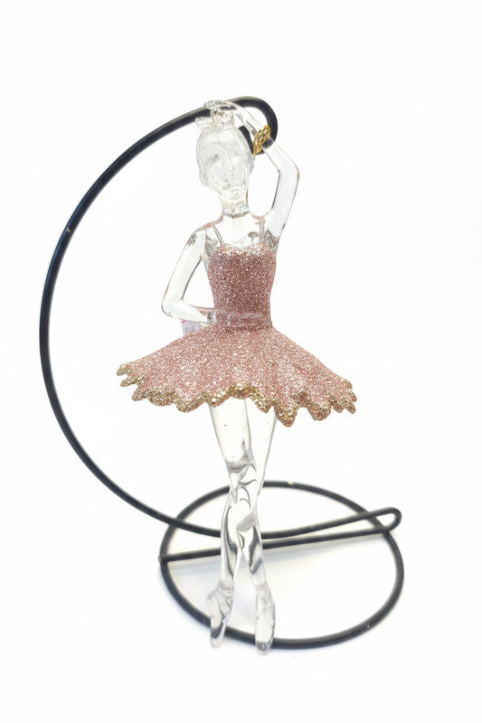 Ballerina Ornament Acrylic Pink and Gold Glitter Ballet o410