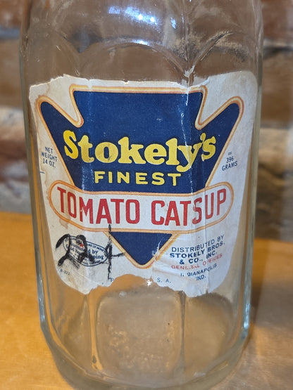 Vintage Food Bottle Duraglas Stokely's Finest Tomato Catsup Clear Glass AS IS vfb33