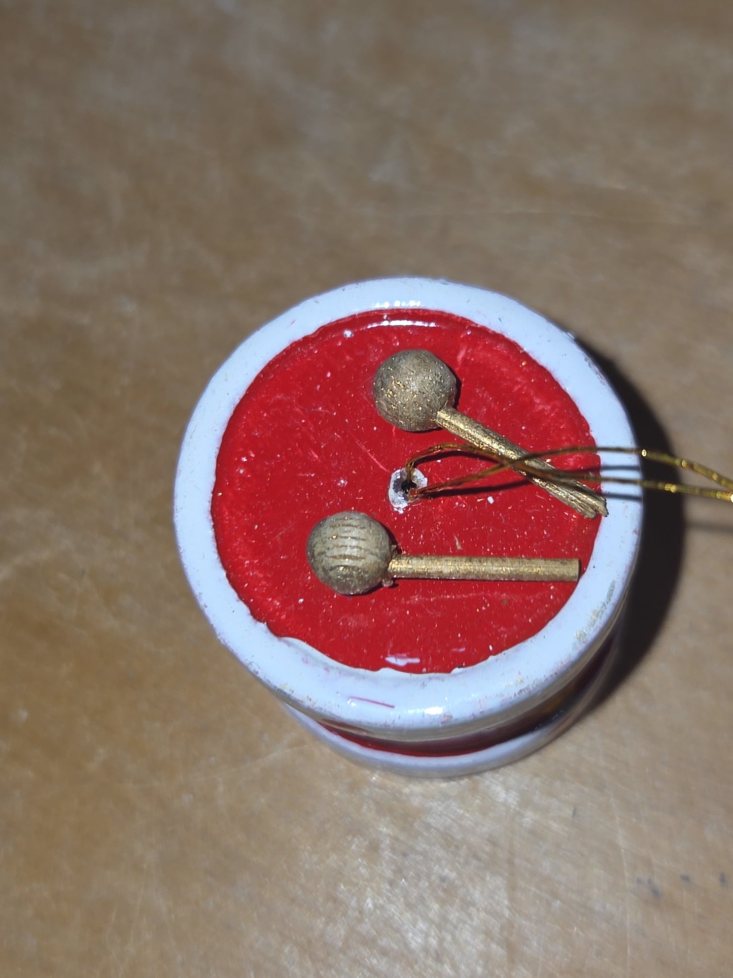 Vintage Wooden Ornaments Drums Set of 2 MCM Kitchy
