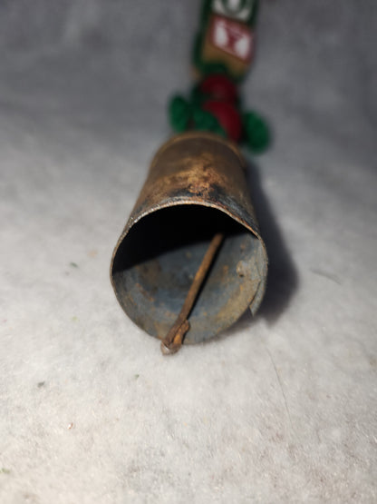 Vintage Handmade Macreme Joy Christmas Wall Door Hanger Wood blocks Wood Beads Old Bell 1970s