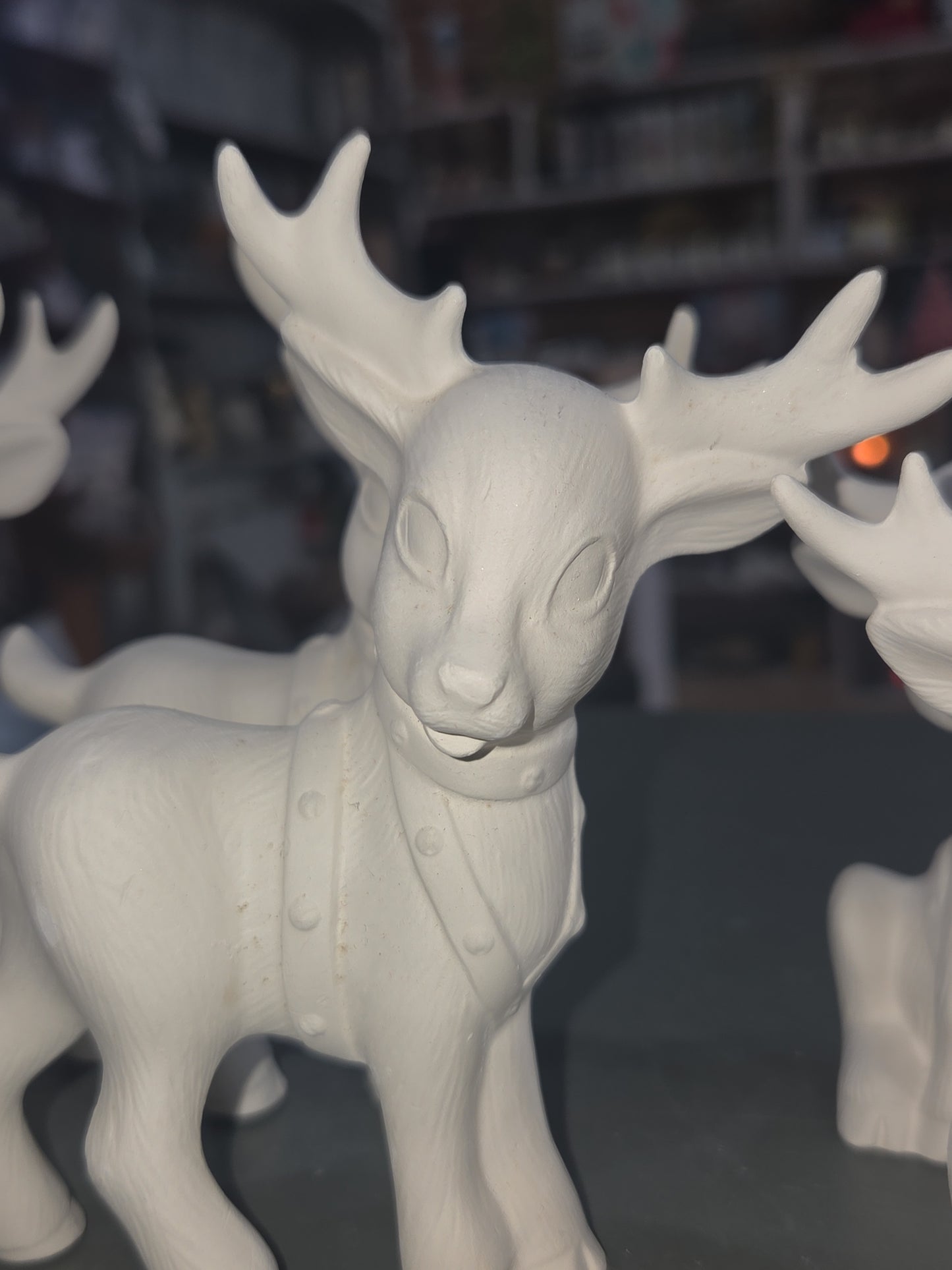 Unpainted Ceramic Softy Reindeer DIY Ready to Paint Set of Seven 4" to 5" tall