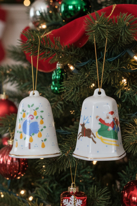 Vintage Lillian Vernon 1984 Partridge In a Pear Tree and 1986 Santa Sleigh Reindeer Christmas Ornament bell bell56