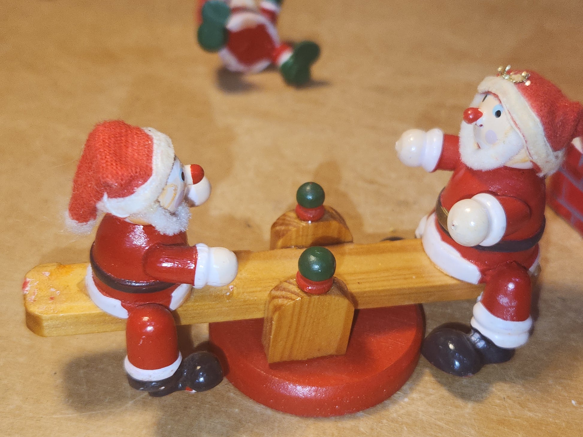Vintage Wooden Ornaments Santa Set of 4 MCM Kitchy