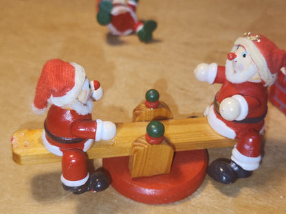 Vintage Wooden Ornaments Santa Set of 4 MCM Kitchy