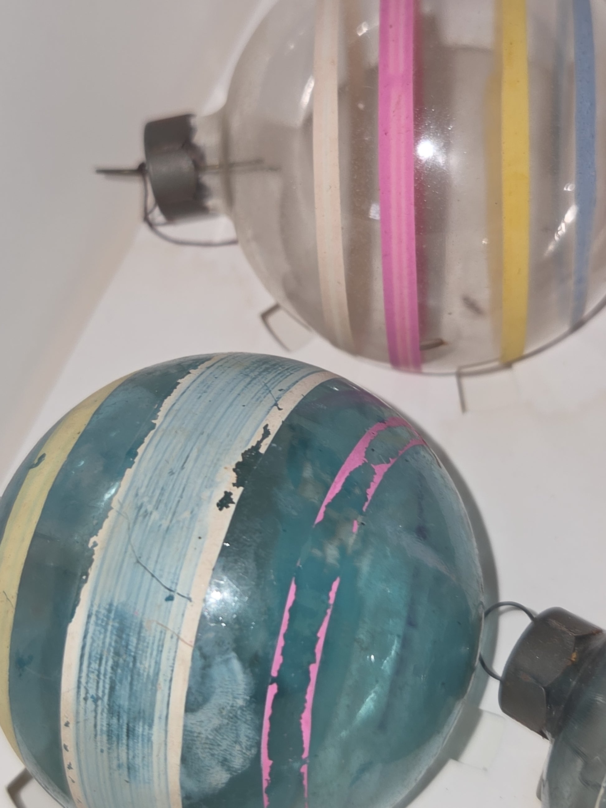 Vintage 2 1/4" Unsilvered Transparent and Blue Glass Ornament WWII Era 1940s Unmatched Set of 4 with Stripes AS IS vo123
