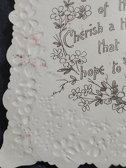 Antique Valentines Postcard Embossed Beloved Victorian couple Embossed flowers poem