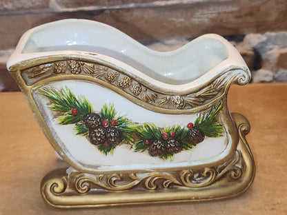 Vintage Napcoware Christmas Sleigh Dish Planter Floral Arrangement Container Stamped X 8661 AS IS vp01