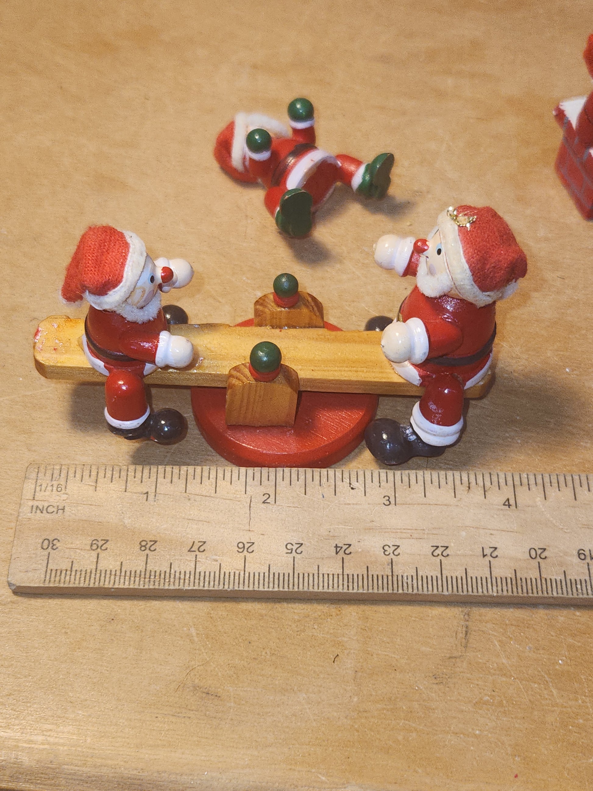 Vintage Wooden Ornaments Santa Set of 4 MCM Kitchy
