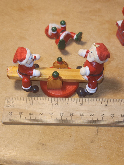 Vintage Wooden Ornaments Santa Set of 4 MCM Kitchy