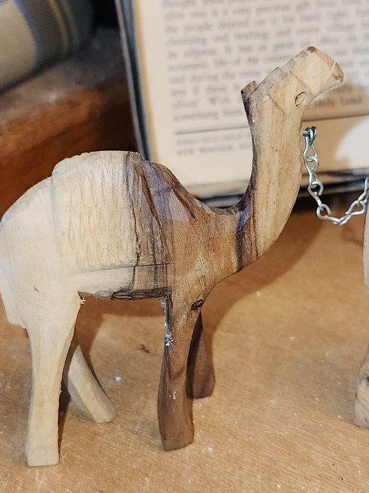 Vintage Olive Wood Hand Carved Camel Donkey Caravan nat6