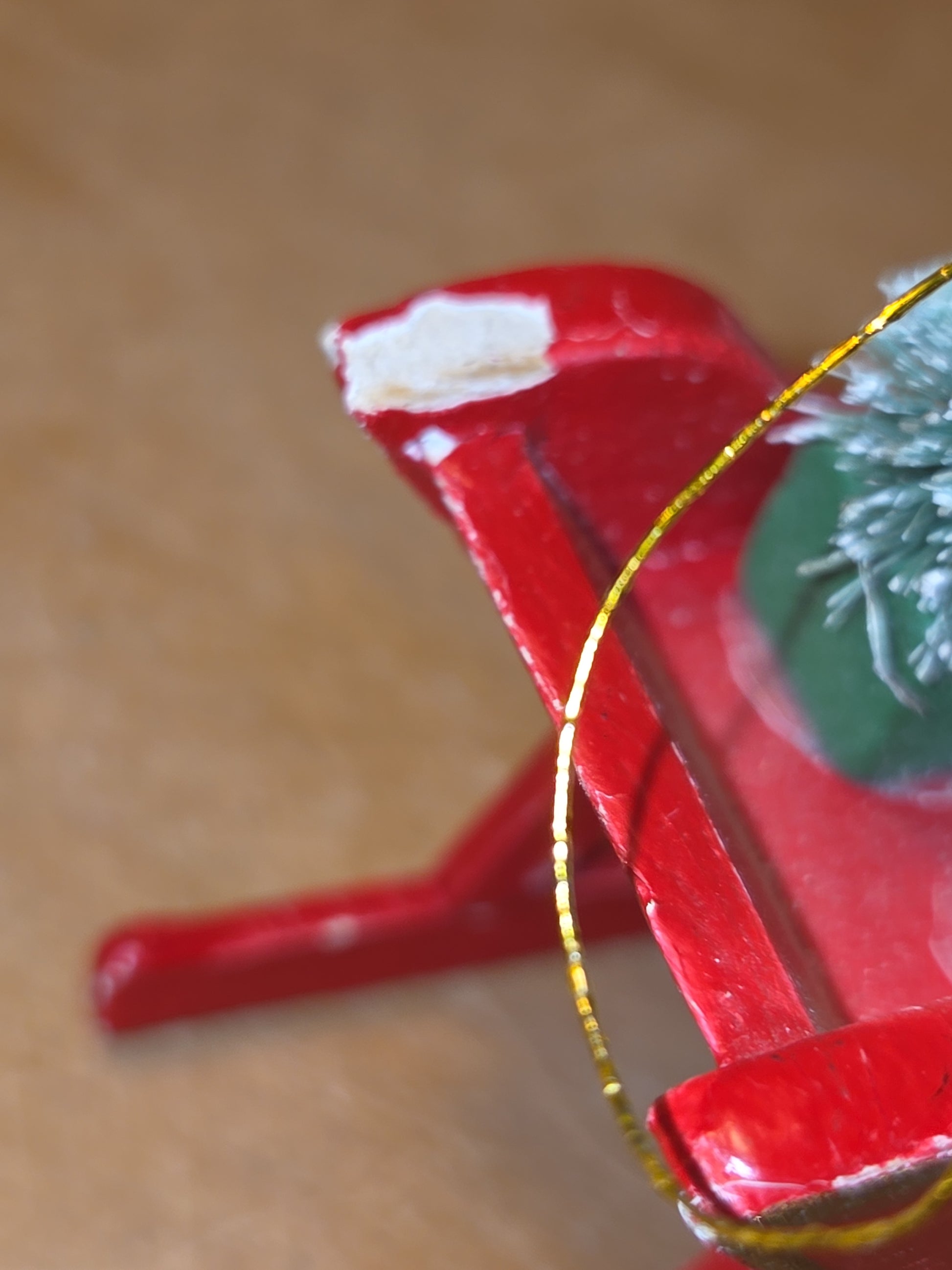 Vintage Wooden Ornament Sleigh Set of 2 AS IS MCM Kitchy