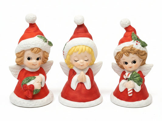 Vintage Lefton Petite Angel Girl Bell Figurines Set of 3. Praying Angel Signed.