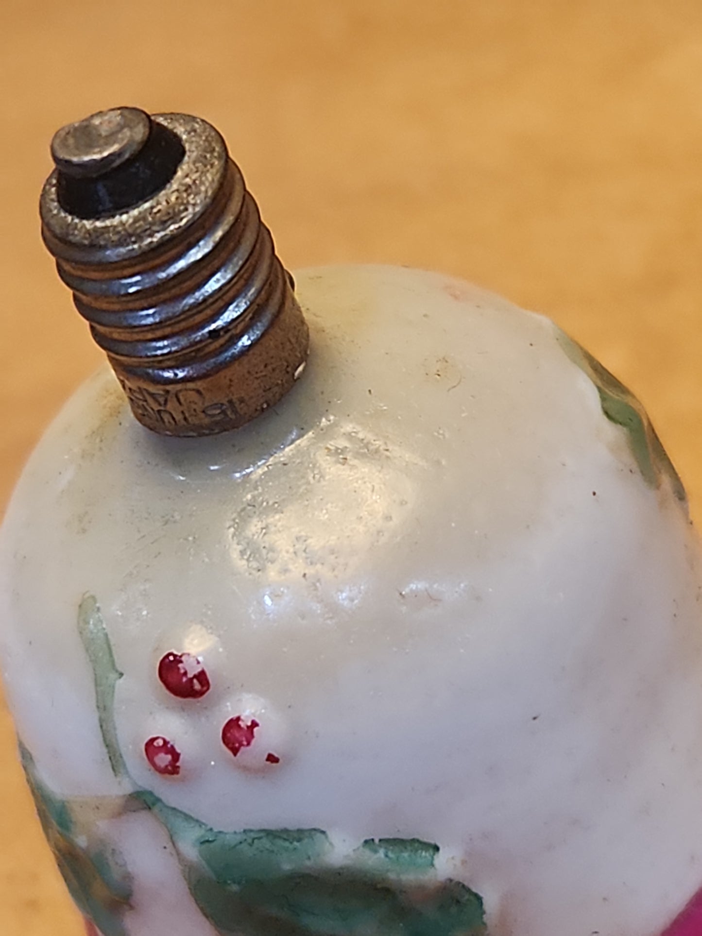 Vintage Bell Light Bulb Christmas Tree Ornament Holly Red Berries Pink Stripe LO1