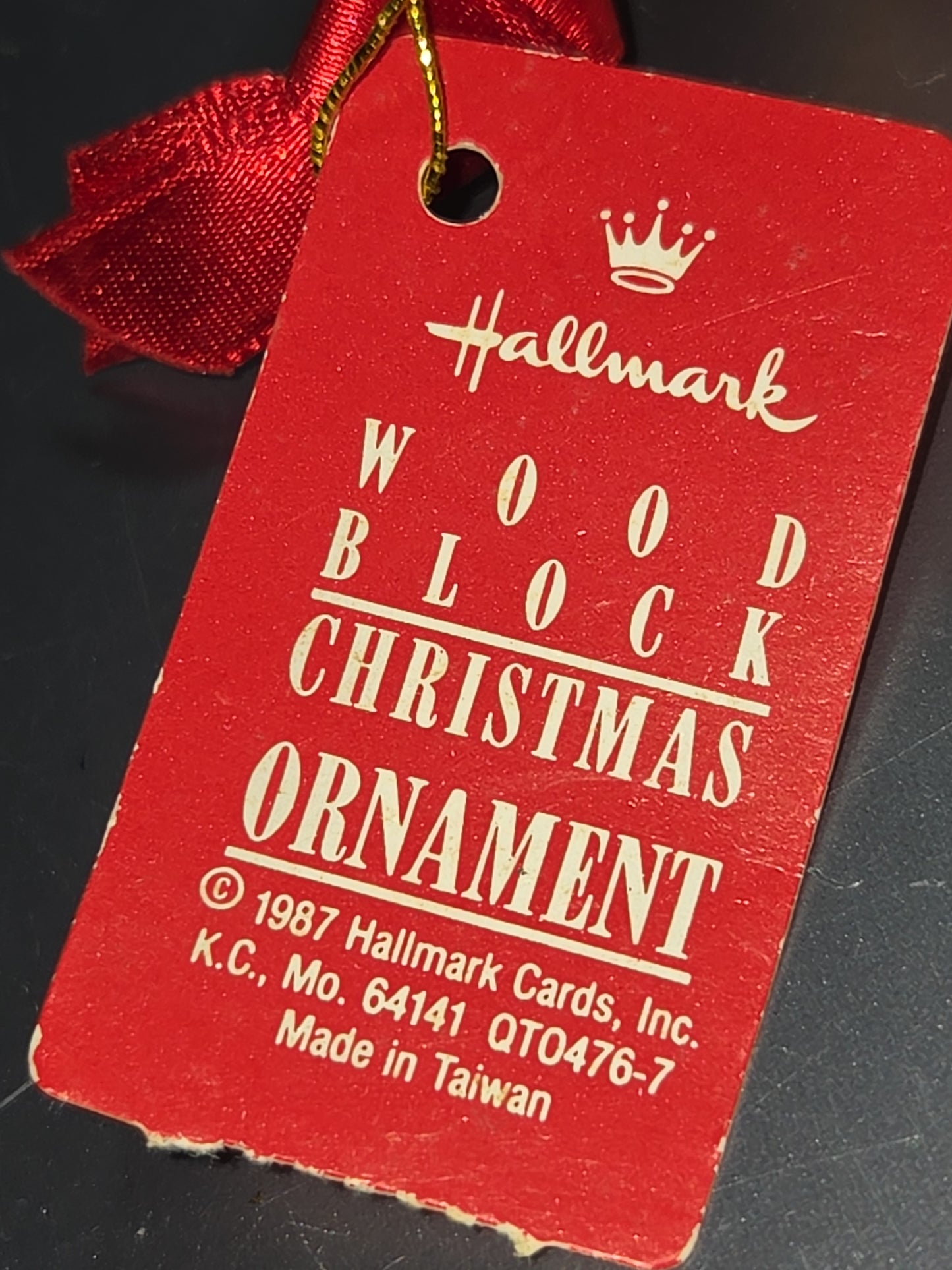 Vintage Hallmark Cards Christmas Ornament Wood Block 1987