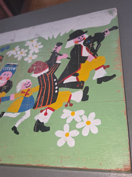 Vintage Folk Art on Cutting Board Scandinavian Eastern European Folk Costumes ar4