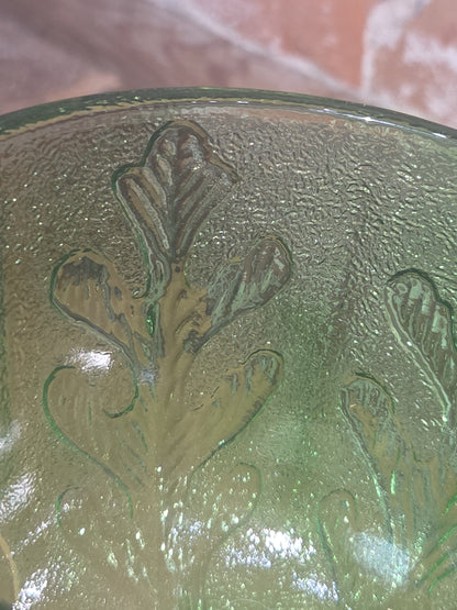 Vintage Vase FTD 1975 Green Glass Goblet Vase with Pedestal Floral Arranging Leaf Pattern Pl75