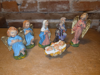 Vintage Holy Family Nativity Chalkware Paper Mache Italy 3 pieces AS IS