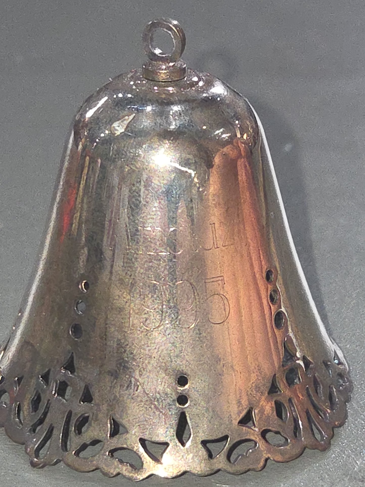 Vintaged Silver Plated Pierced Bell Engraved on One Side With Name 1995