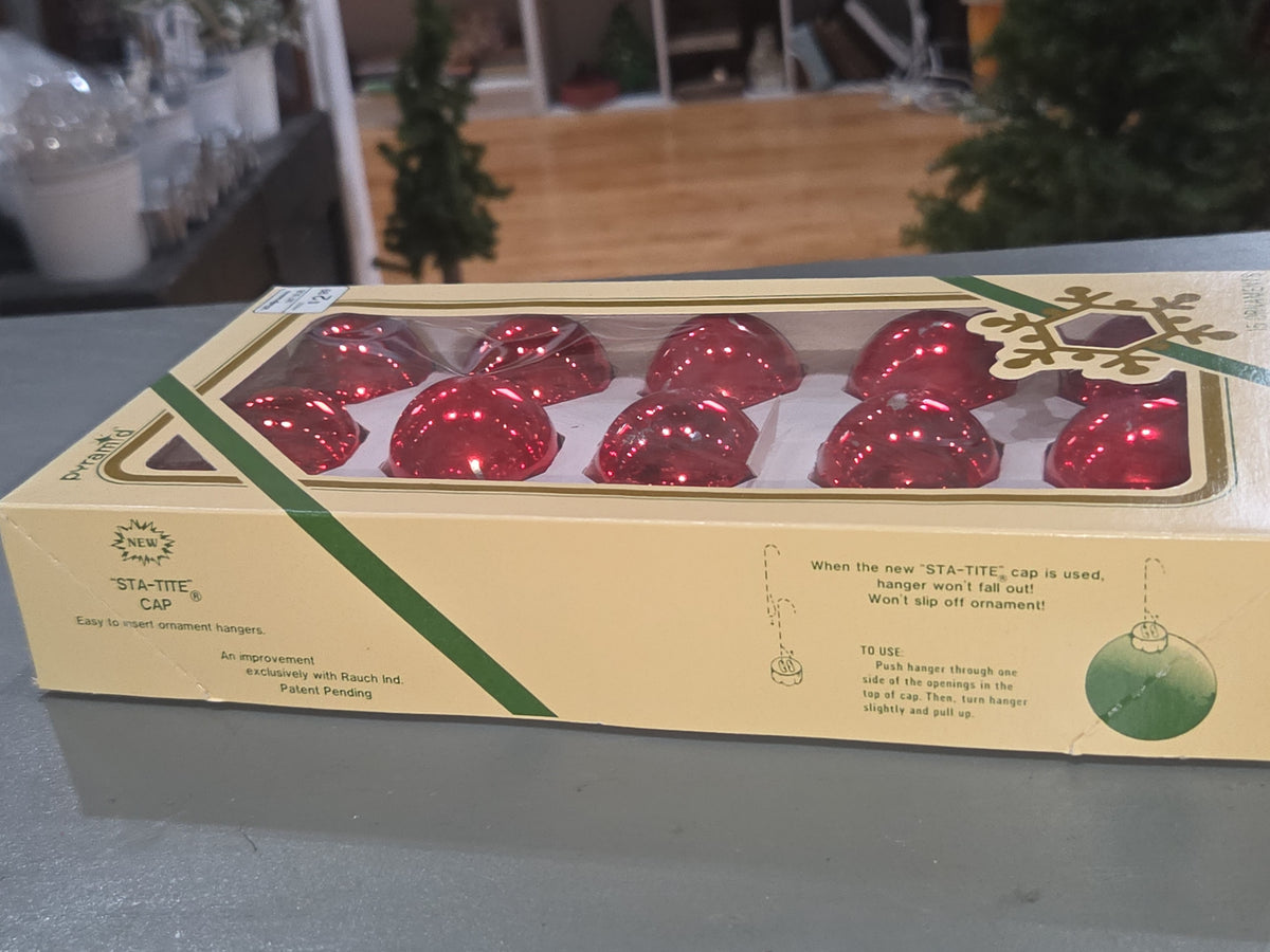Vintage Pyramid Rauch Glass Ornaments Red 1 3/4" ornaments 2 Boxes 30 Ornaments AS IS Scratched bo87