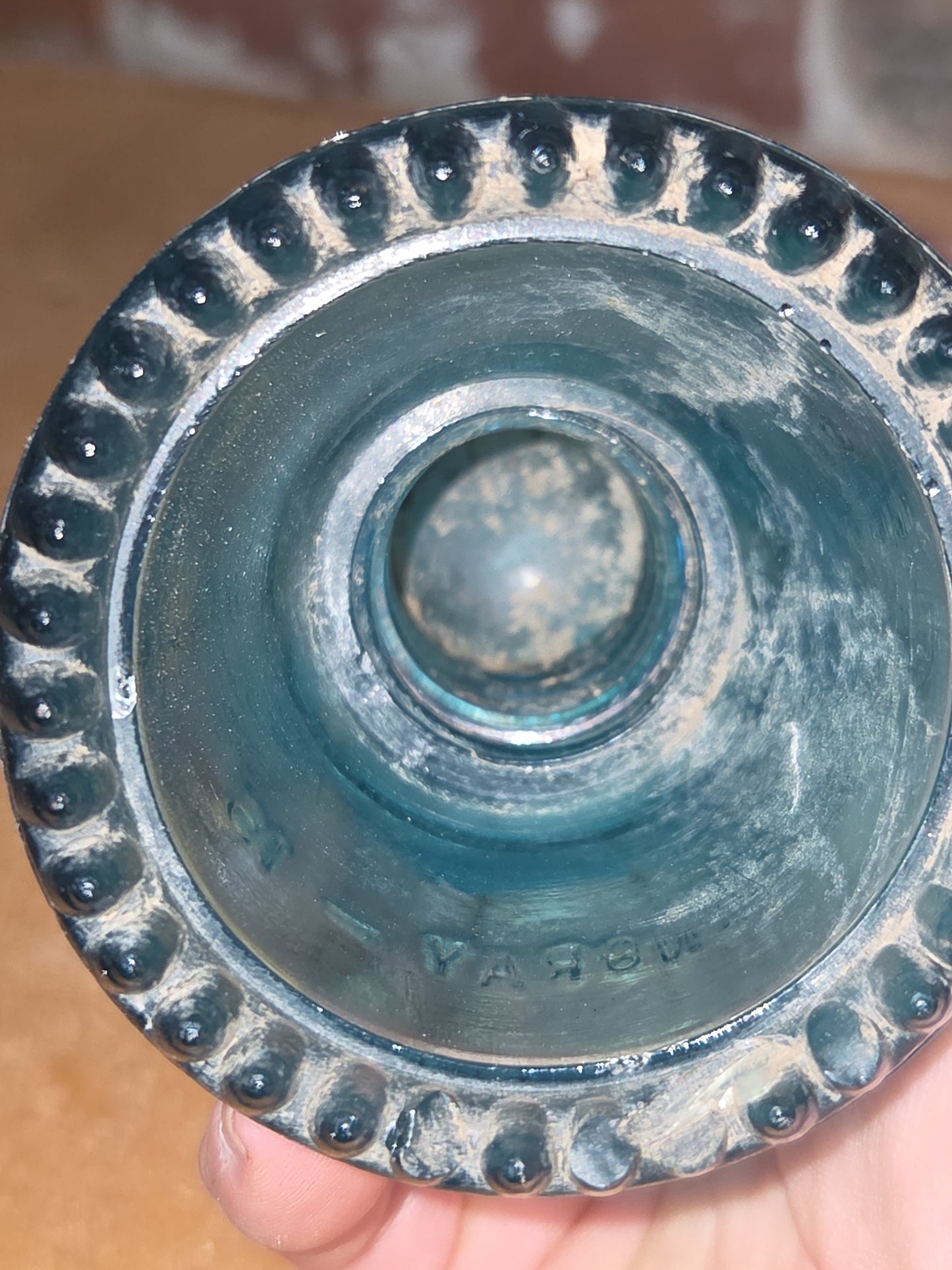 Vintage Insulator Hemingray #16 Teal Glass h616d DAMAGED NUBS