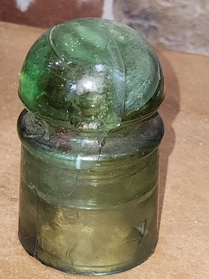 Vintage Insulator 102 Star Pony 7up Green Glass Bubbles DAMAGED si8