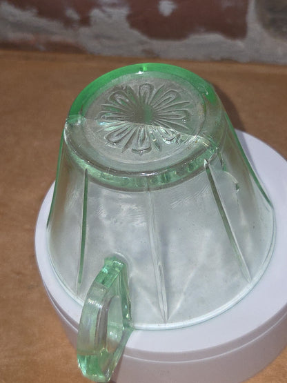 Vintage Uranium Green Depression Glass Sugar Bowl Vaseline AS IS Crack Glows dg78