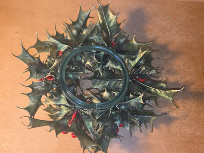 Vintage Christmas Candle Ring Centerpiece Plastic Greenery Holly Berries AS IS cr4