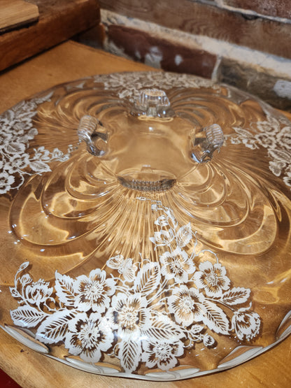Vintage Cambridge Glass Company Footed Glass Platter with Caprice Pattern With Silver Overlay by Silver City gp8