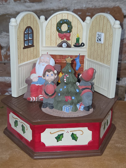 Vintage Ceramic Christmas Eve Elves Decorating Tree Santa Sleeping made from Scioto Molds 1983 AS IS No Music Box