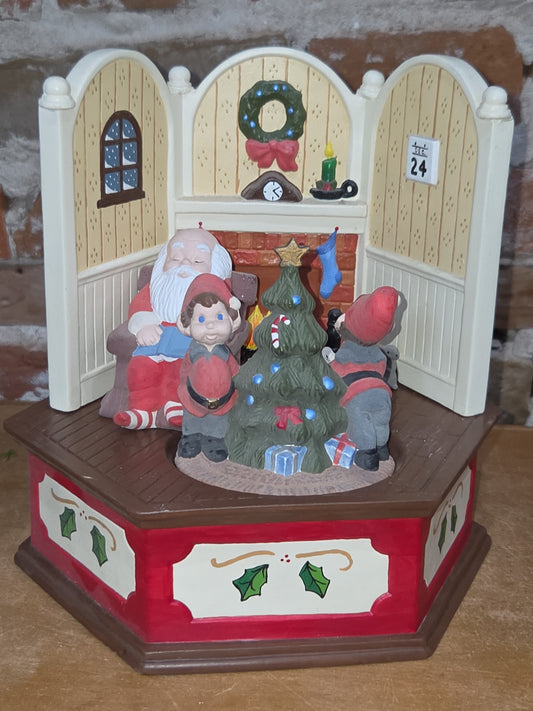 Vintage Ceramic Christmas Eve Elves Decorating Tree Santa Sleeping made from Scioto Molds 1983 AS IS No Music Box