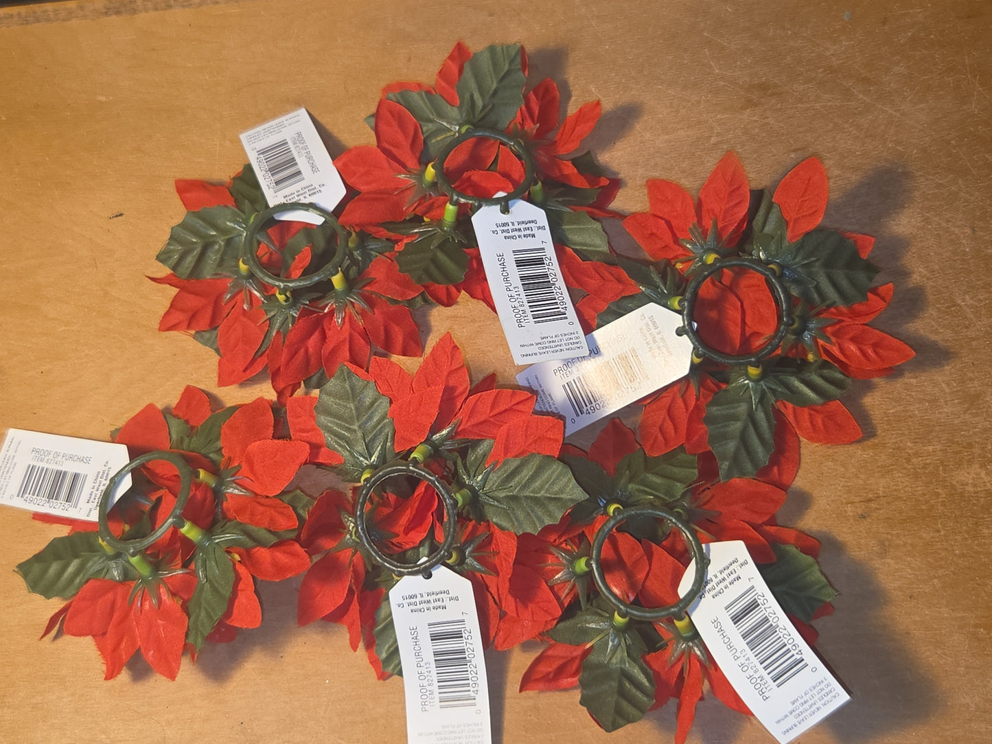Vintage Joybrite Christmas Mini Candle Rings Poinsettia Lot of 6 New Old Stock