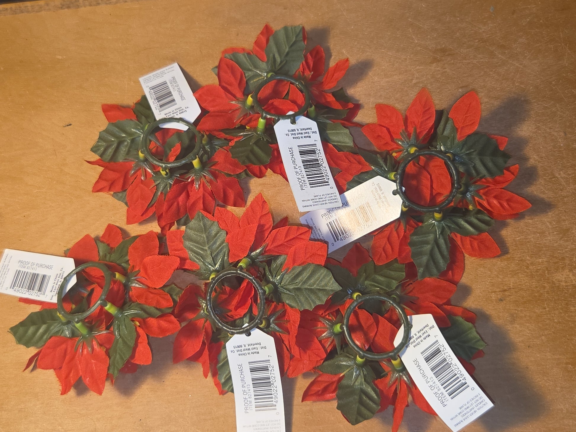 Vintage Joybrite Christmas Mini Candle Rings Poinsettia Lot of 6 New Old Stock