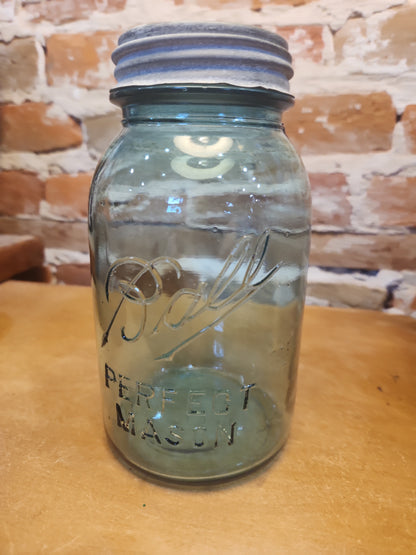Vintage Ball Perfect Mason Blue Aqua Jar Number 10 with Zinc Lid 1910-1923 Logo jar89