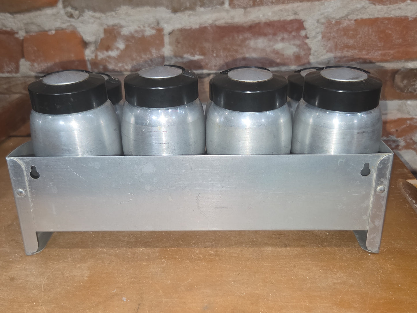Kromex Vintage Aluminum Spice Set of 8 and Rack alu003