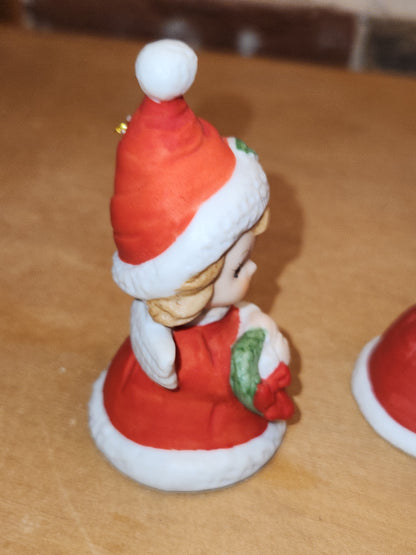 Vintage Lefton Petite Angel Girl Bell Figurines Set of 3. Praying Angel Signed.