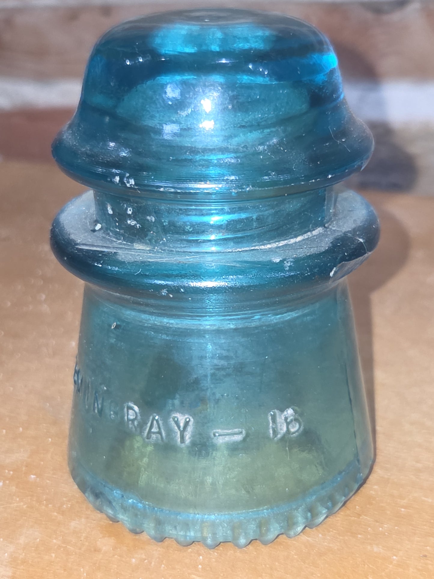 Vintage Insulator Hemingray #16 Teal Glass h616d DAMAGED NUBS