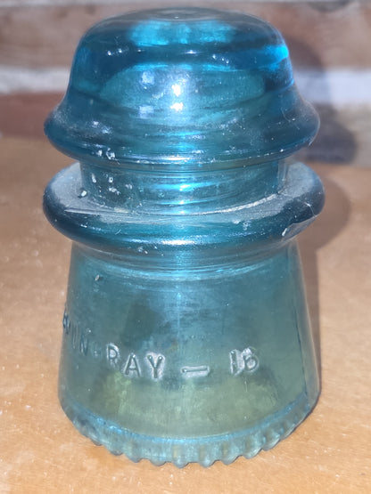 Vintage Insulator Hemingray #16 Teal Glass h616d DAMAGED NUBS